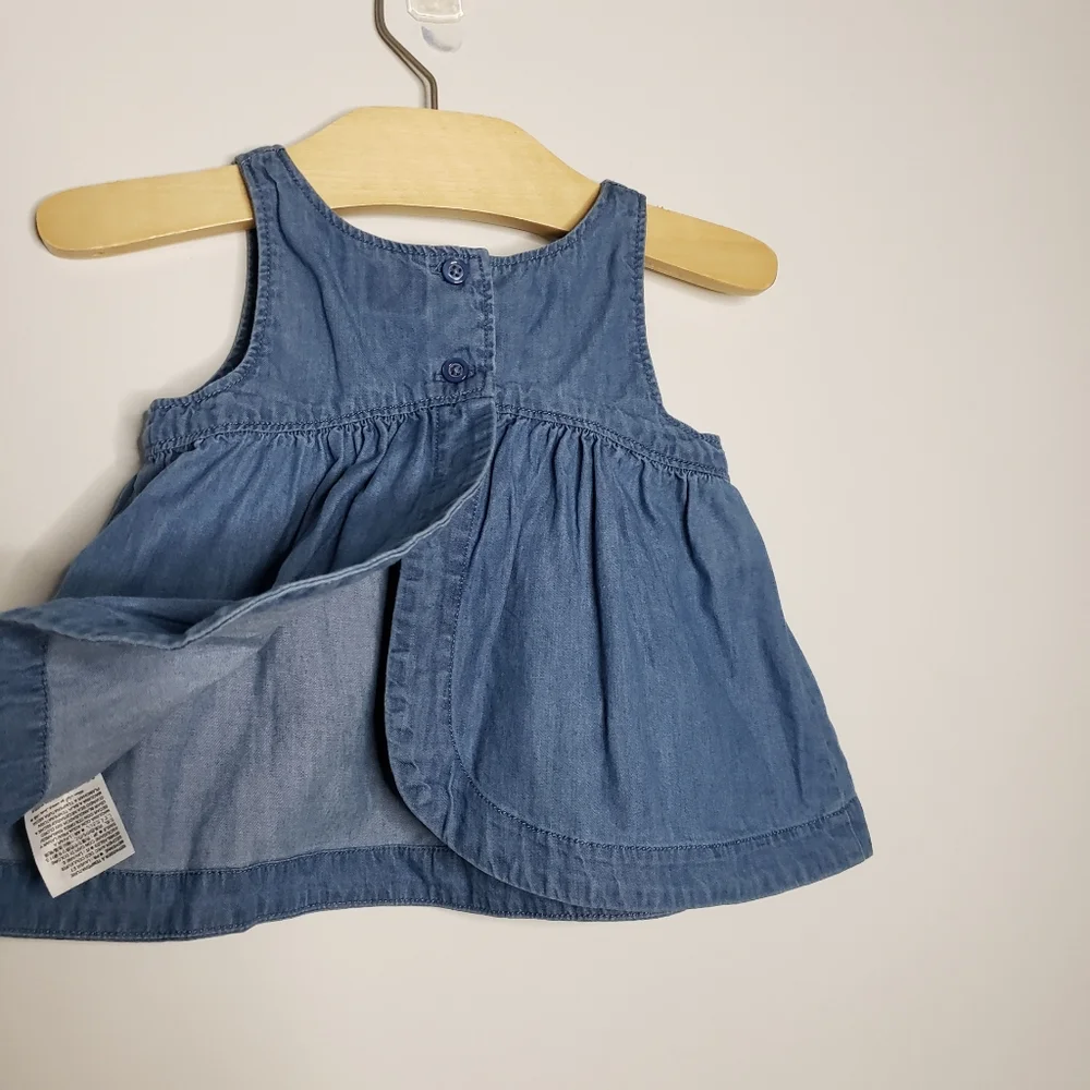 Baby Gap 12-18m Blue Denim Jean Sleeveless Swing Top Flyaway Open Back